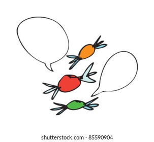 drawing of sweets with speech bubbles