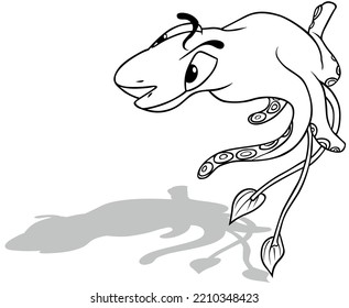 Dibujo de un pez cabelludo nadador con grandes tentáculos - Ilustración de dibujos aislados en fondo blanco, vector