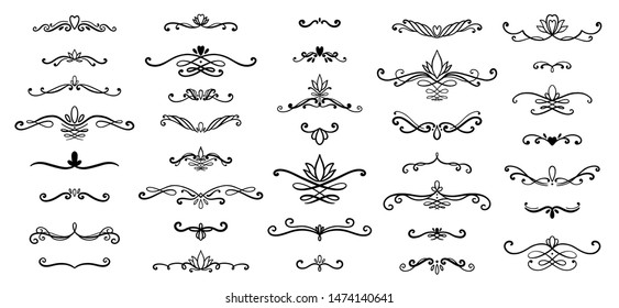 Drawing swirls, curls and scrolls set. Calligraphic design elements. Hand drawn ink vintage decoration for wedding invitation, romantic gift card, menu.