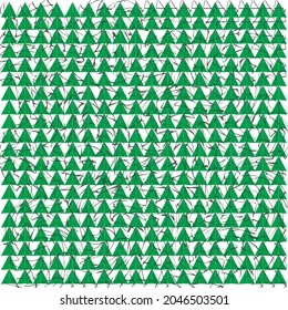 Die Zeichnung symbolisiert einen Wald in Bewegung, dessen Aktivität durch die Linien hinter den dreieckigen Bäumen gezeigt wird.
