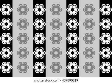 Drawing symmetrical flowers imitating retro wallpaper black and white