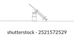 Drawing of syringe, vial and ampoule with medicine in one continuous editable line. Symbol of pharmaceutical drugs and vaccines. Vector line illustration.