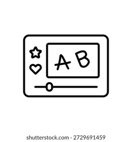 Icono de línea de arte digital de tableta de dibujo: Herramienta de creatividad para niños