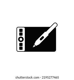 drawing tablet for graphic design icon in black flat glyph, filled style isolated on white background