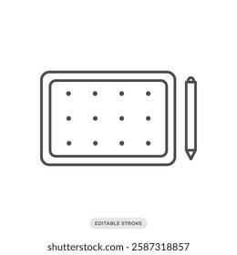 Drawing tablet icon. Camera and photography symbol sign vector illustration in line style.