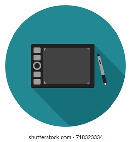 Drawing tablet icon. Illustration in flat style. Round icon with long shadow.