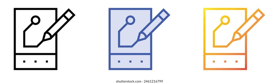 icono de tableta de dibujo. Diseño de estilo de relleno lineal, azul y degradado aislado sobre fondo blanco