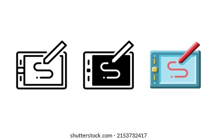 Drawing tablet icon. With outline, glyph and flat styles