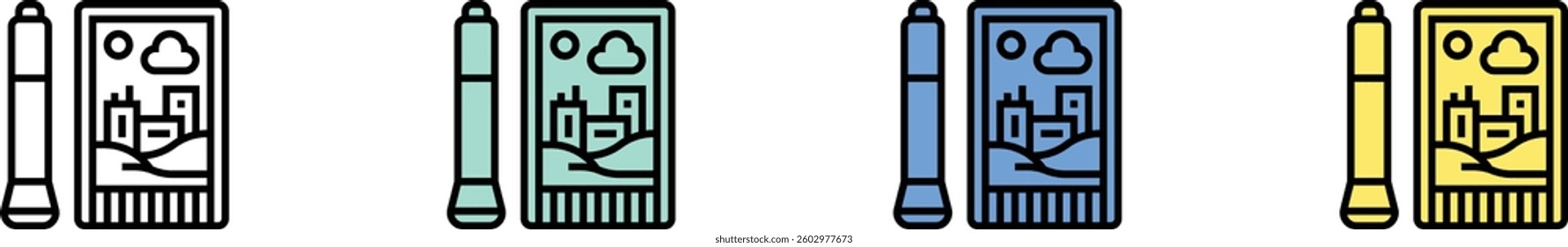drawing tablet icon. Outline, Green, Blue and Yellow Style Design Isolated On White Background