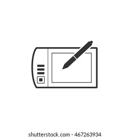Drawing tablet icon in single grey color. Illustrator tools computer digital painting pen