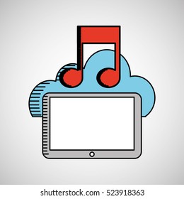 drawing tablet music cloud design vector illustration eps 10