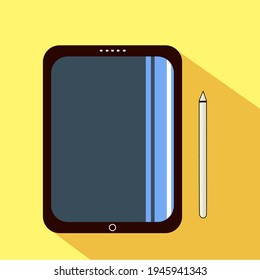 Drawing Tablet and pencil icon. yellow color background. Flat style. vector illustration.