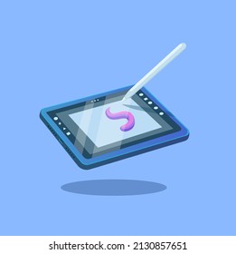 Drawing Tablet with stylus. artist and student gadget for work or education technology cartoon vector