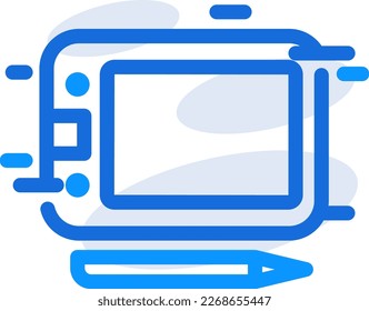 Drawing tablet technology icon with blue outline style. Concept, digital, data, abstract, network, internet, tech. Vector Illustration