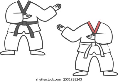 Um desenho de um praticante de Taekwondo em uniforme branco com um recorte para o rosto.