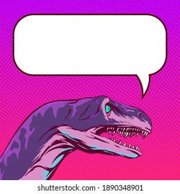 Drawing of a talking dinosaur head in comic style with empty space. Square background for internet post and social network. Vector illustration