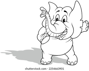 Drawing of a Talking Elephant Standing on its Hind Legs - Cartoon Illustration Isolated on White Background, Vector
