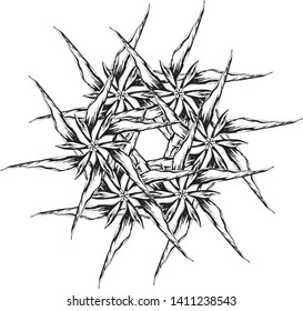 Drawing for a tattoo drawn with ink by hand. Logo. Rock style. Spiny symbol.