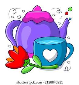 Drawing teapot drink clipart with colored Hand drawn doodle style