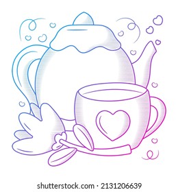 Drawing teapot drink clipart with Hand drawn gradient outline style