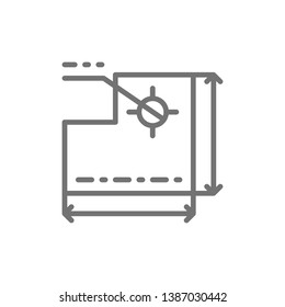 Drawing of technical device, development of a industrial machine line icon.
