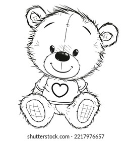 Drawing Teddy bear isolated on a white background