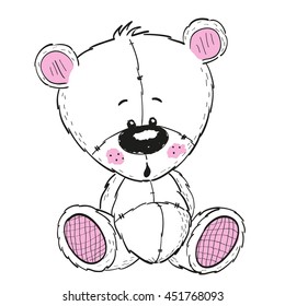 Drawing Teddy bear isolated on a white background