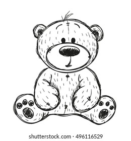 Drawing Teddy bear isolated on a white background