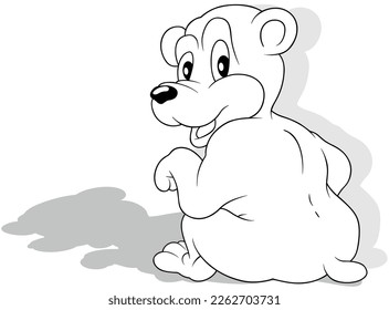 Drawing of a Teddy Bear Sitting on the Ground from the Back - Cartoon Illustration Isolated on White Background, Vector