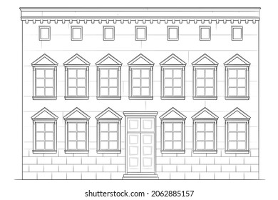 Drawing Of Tenement Building - Black And White Illustration