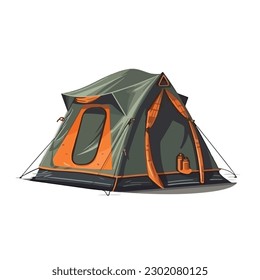 A drawing of a tent with a green and orange tent on the bottom.