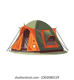 A drawing of a tent with a green and orange tent on the bottom.