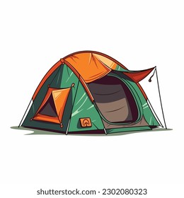 A drawing of a tent with a green and orange tent on the bottom.