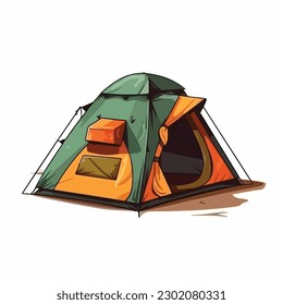 A drawing of a tent with a green and orange tent on the bottom.