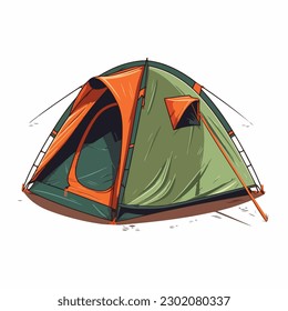 A drawing of a tent with a green and orange tent on the bottom.