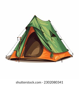 A drawing of a tent with a green and orange tent on the bottom.