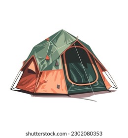 A drawing of a tent with a green and orange tent on the bottom.