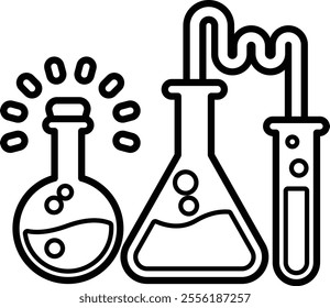 A drawing of three beakers with a light shining on them