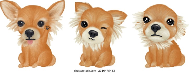drawing of three cute little brown dogs