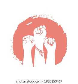 Drawing of three fists.Women's hands as symbol of power and protest.Flat vector illustration.