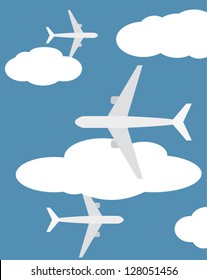 A drawing of three jet planes crossing each other at various altitudes illustrating the idea of crowded flight paths.