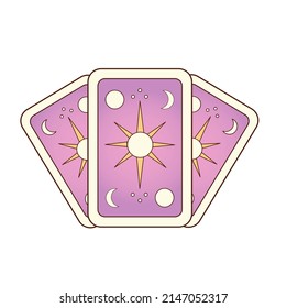 Drawing of  three tarot magic cards. Vector flat illustration.  Icon, sticker.  Magic and Halloween illustration. 