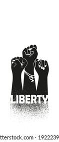 Drawing of three womens fists. Isolated vector illustration for International's Women Day. Girl power. Feminism.