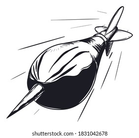 Drawing of a thrown dart seeking its target at full speed.