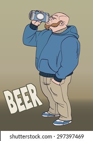 Drawing of a thug drinking a beer