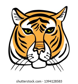 Drawing of a tiger's head. Vector illustration isolated on white.