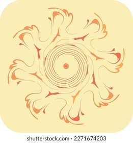 Drawing for a tile in a bath, a pattern symmetrical orange on a yellow background.
