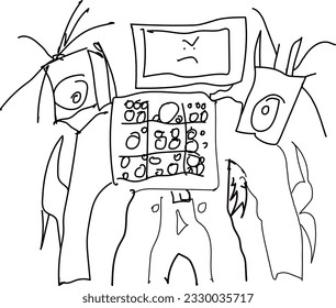 Drawing "Titan tv man" cartoon characters for children