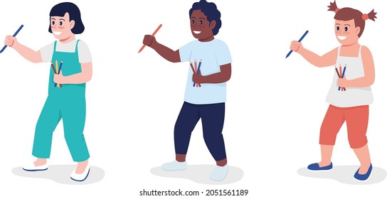 Drawing toddler semi flat color vector character set. Standing figure. Full body person on white. Family member isolated modern cartoon style illustration for graphic design and animation kit