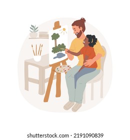 Drawing Together Isolated Cartoon Vector Illustration. Woman Teach Disabled Kid Painting, In-home Caregiver Drawing With A Child With Special Needs, Sit At The Table Together Vector Cartoon.